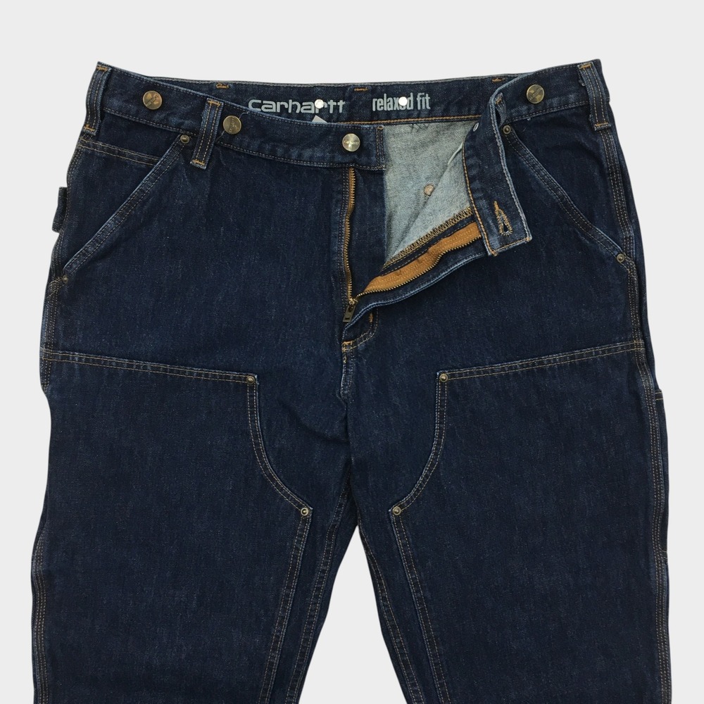 VINTAGE Carhartt Double Knee Relaxed Utility Logger Jeans Dark Wash Mens 38x30